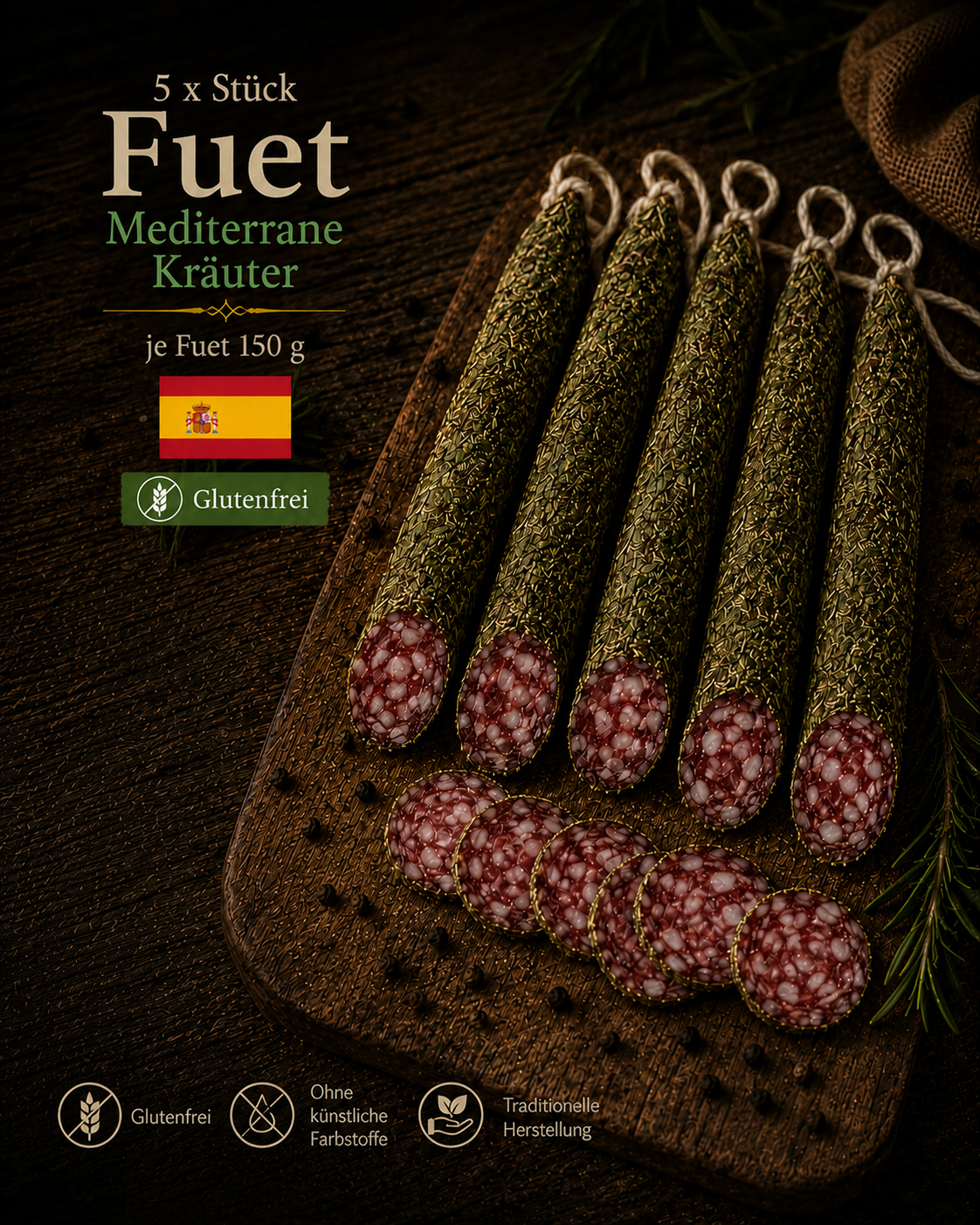 Salami Fuet Extra de hierbas mediterráneas de España