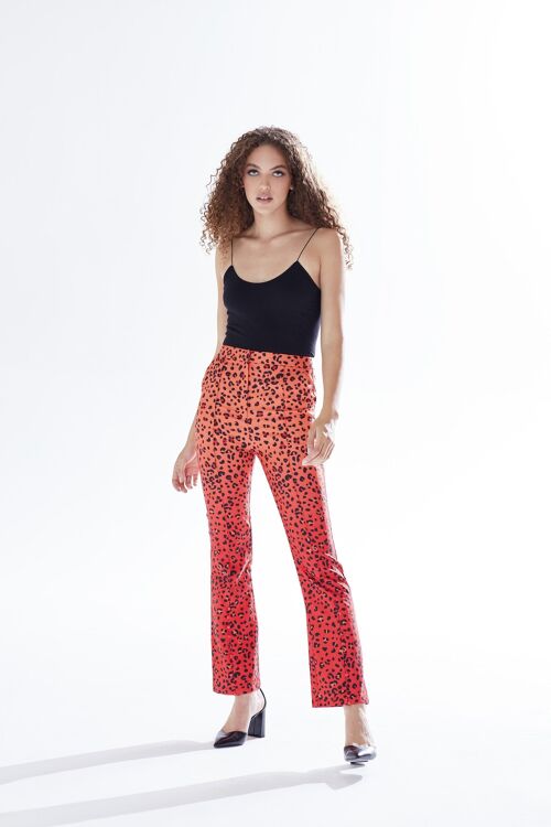 AW21/22 - Liquorish Leopard Print Ombre Suit Trousers In Red, Orange & Black - Size 8