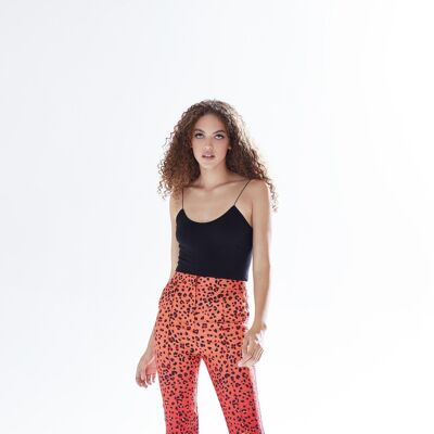 AW21/22 - Liquorish Leopard Print Ombre Suit Trousers In Red, Orange & Black - Size 10