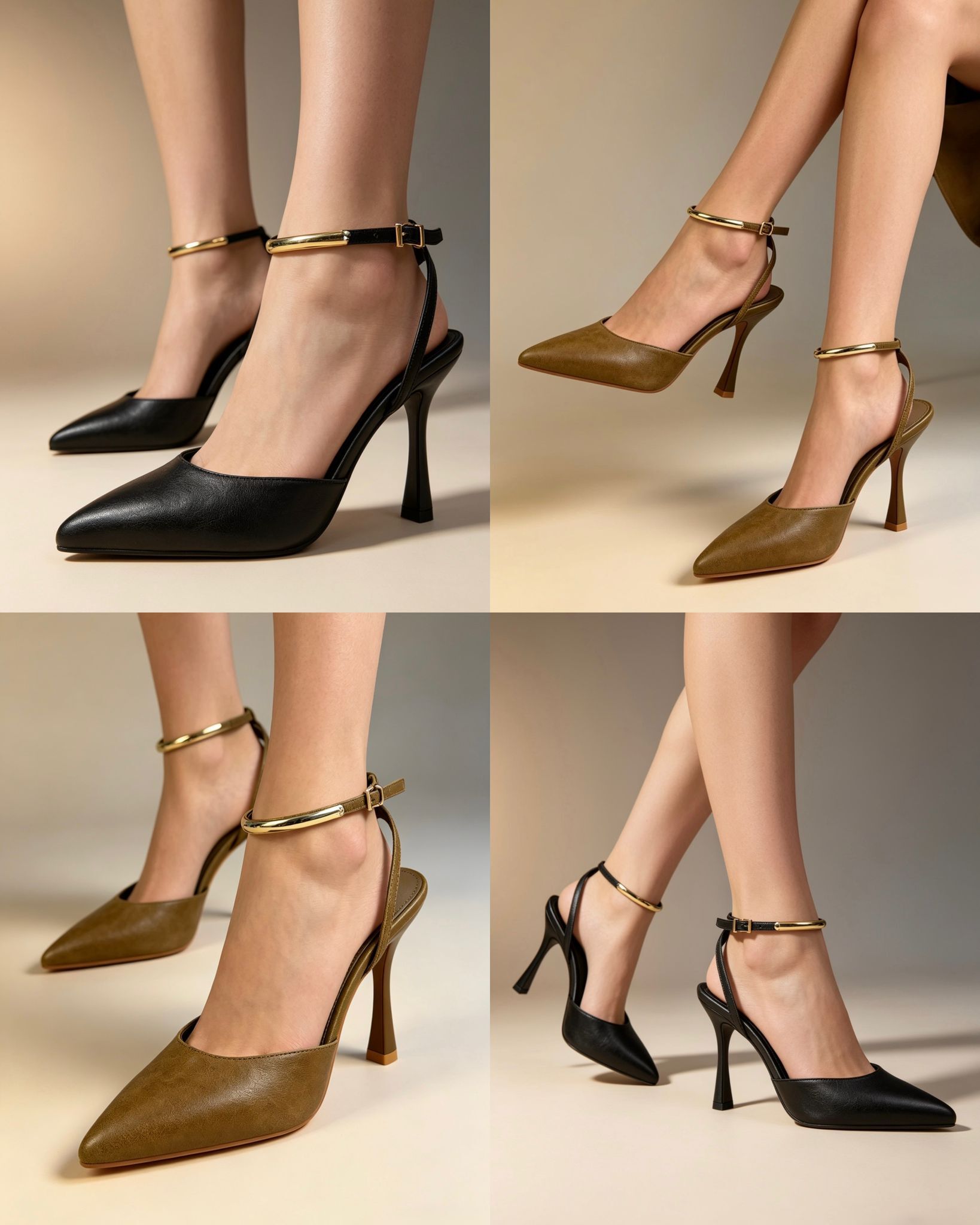 Pointed Toe High Heel Pumps With Gold Ankle Strap (PACK OF 12 PAIRS UK3-UK8)