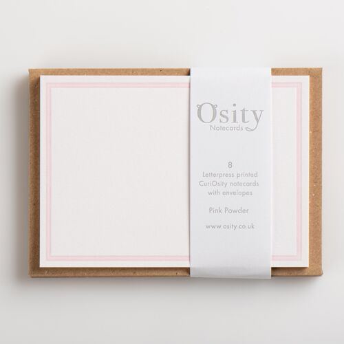 8 CuriOsity Letterpress Notecards, Pink Powder