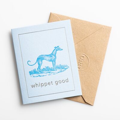 Tarjeta pequeña Whippet Good, azul vintage suave