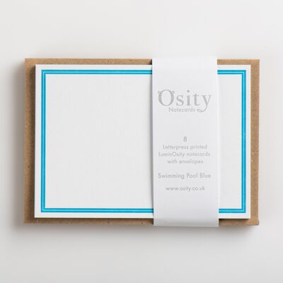 8 LuminOsity Letterpress Notecards, Swimming Pool Blue