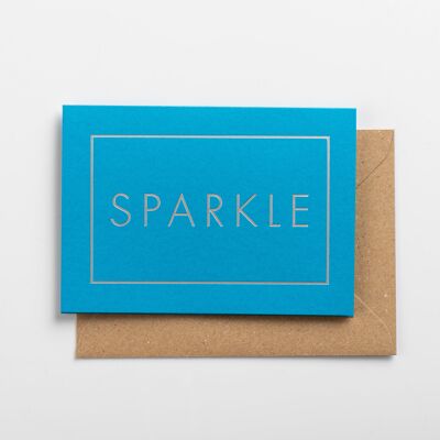 Tarjeta Sparkle, plateada sobre azul piscina