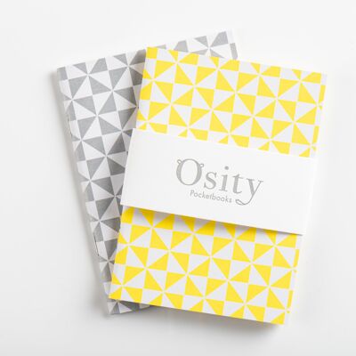 Paquete de dos libros de bolsillo Windmill, amarillo luminoso y plateado sutil
