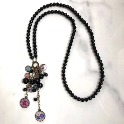 Black Floréal long necklace