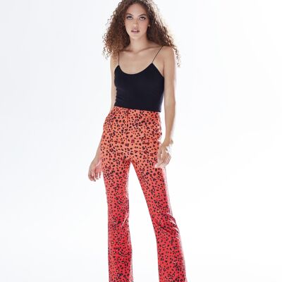 AW21/22 - Liquorish Leopard Print Ombre Suit Trousers In Red, Orange & Black - Size 16