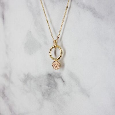 Mini collar de cuero redondo y anillo martillado # 1 - Oro rosa
