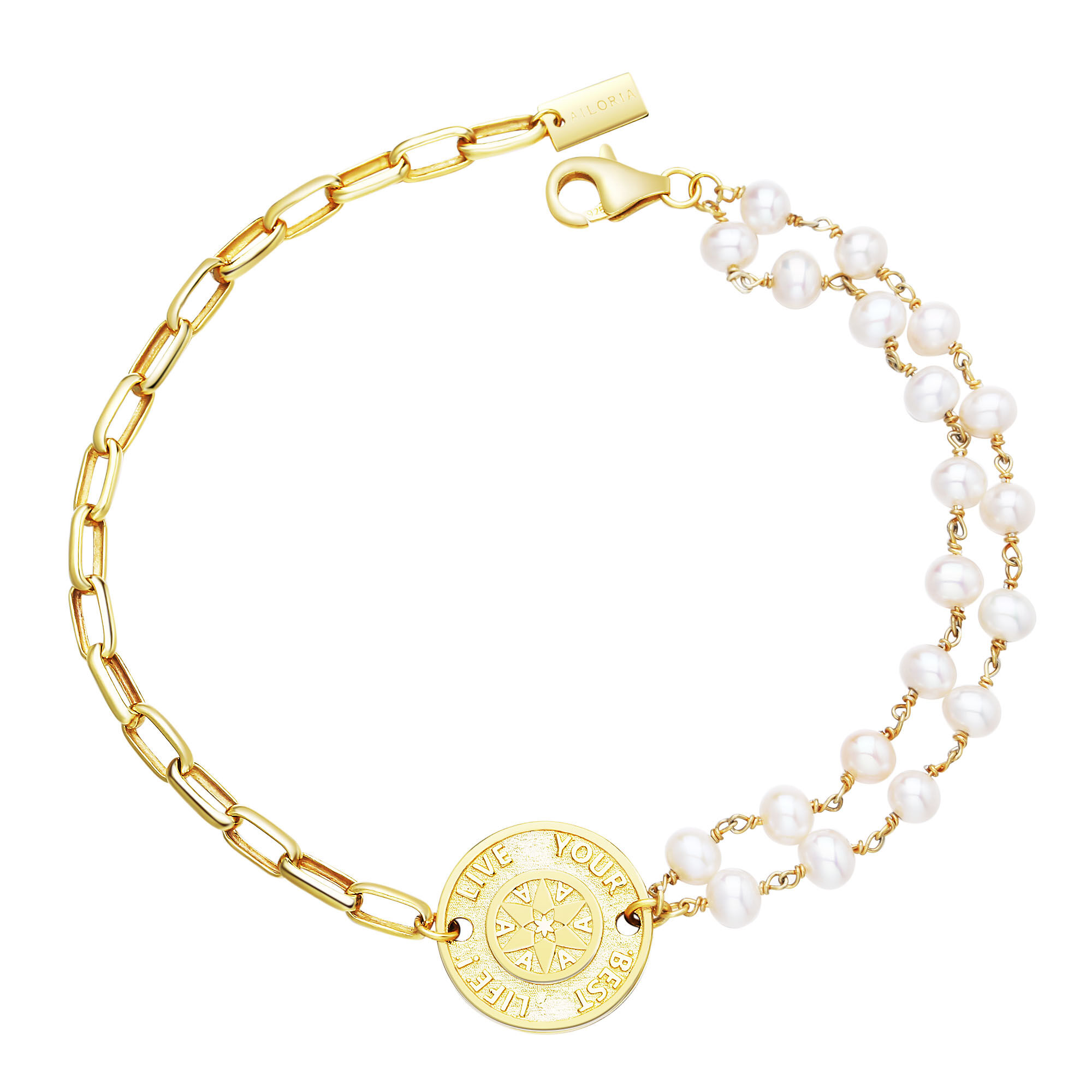 SHIRUSHI Armband gold/weiße Perle