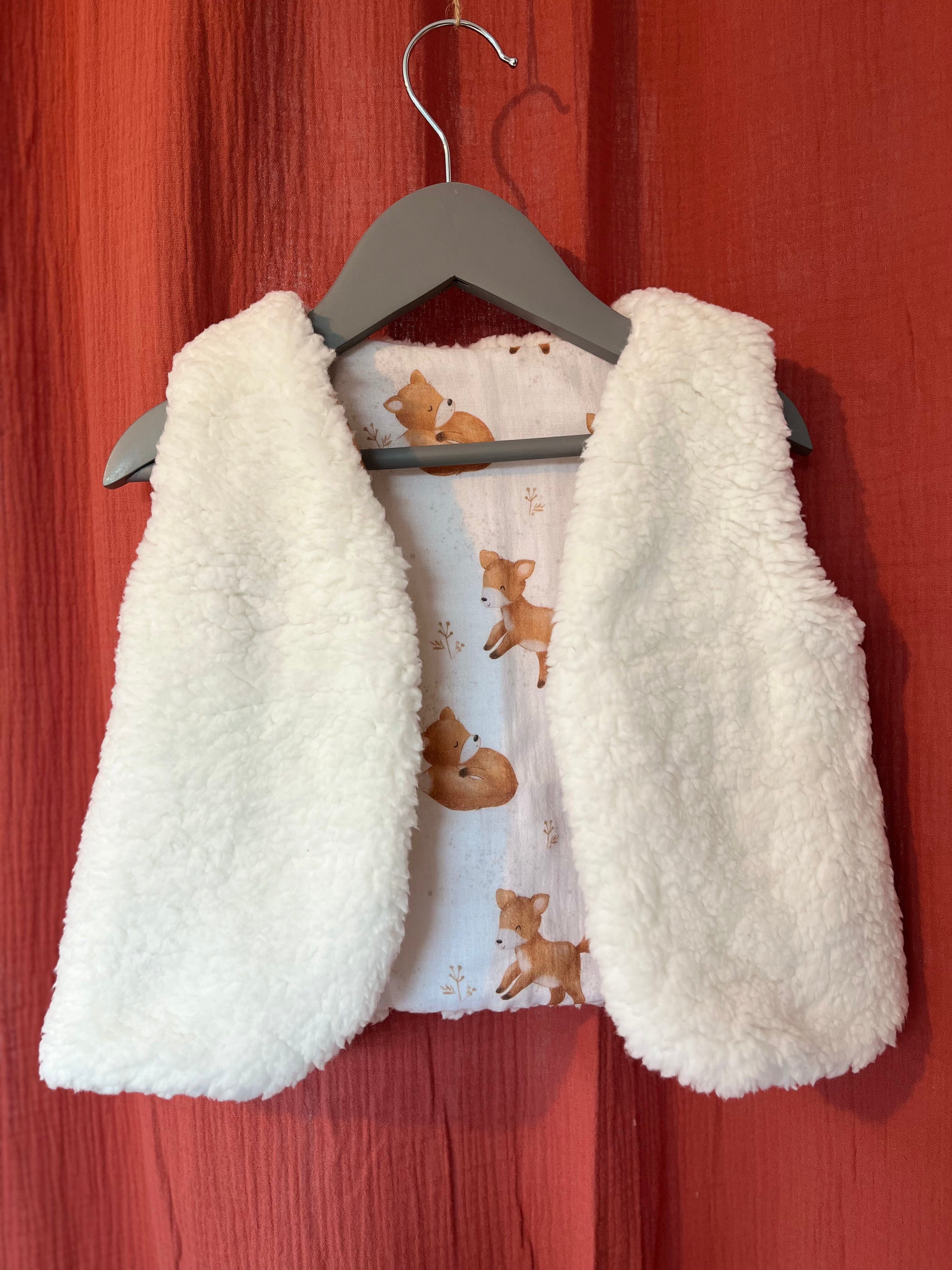 Gilet de berger enfant réversible – renards Camille