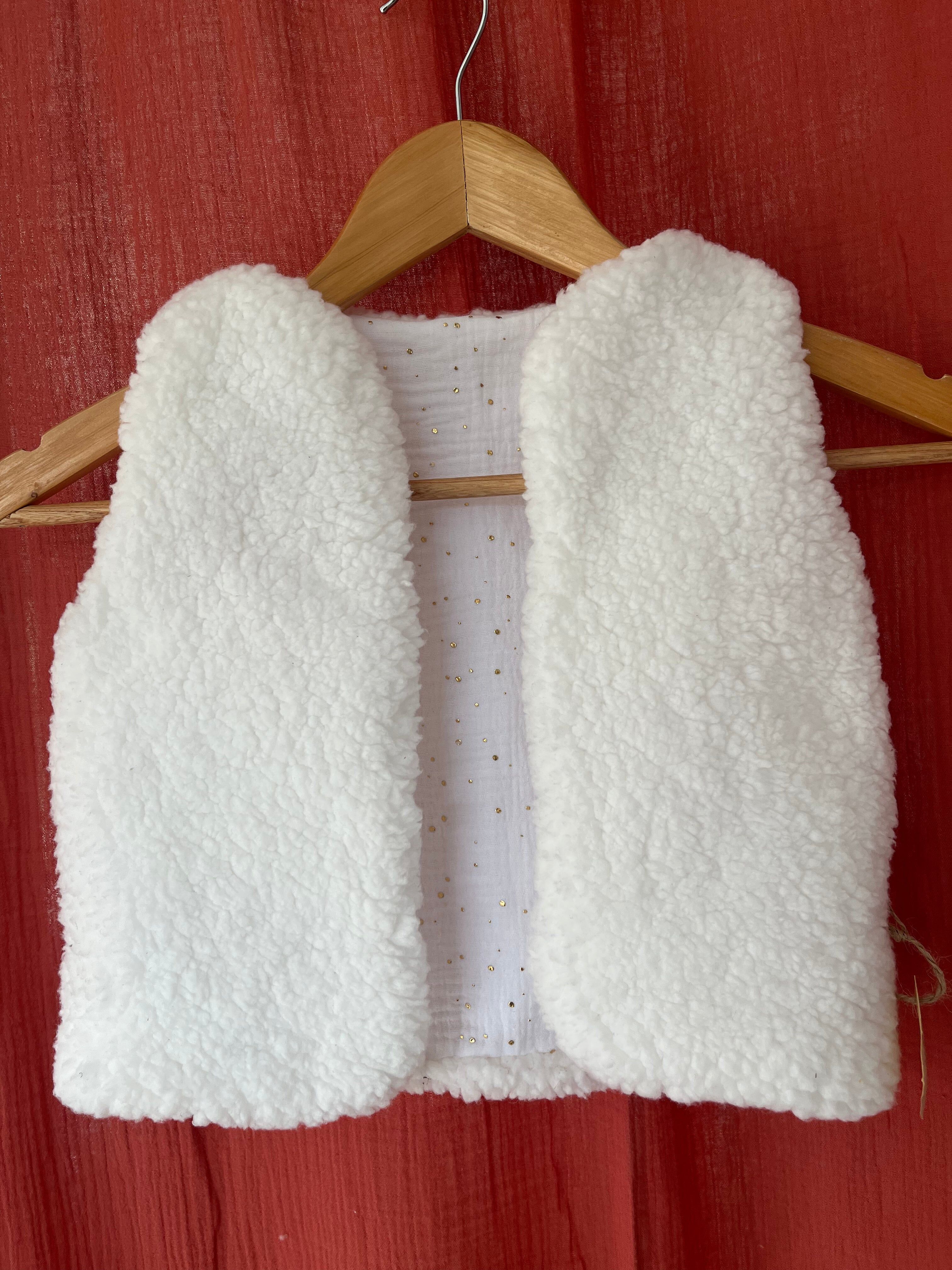 Gilet de berger enfant réversible – Blanc pois dorés