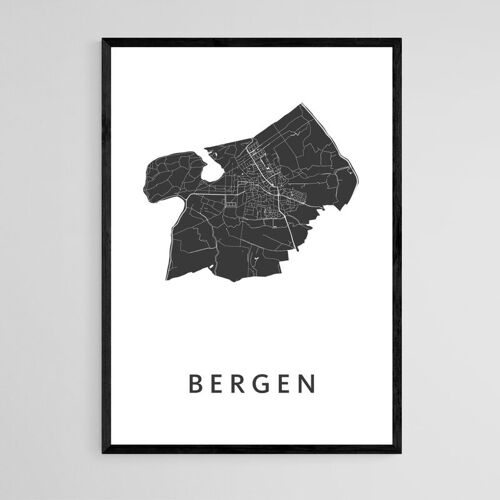 Bergen City Map - A3 - Framed Poster