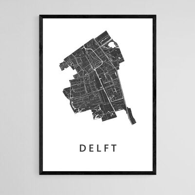 Carte de la ville de Delft - A3 - Poster encadré