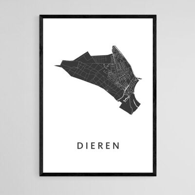 Mappa della città di Dieren - A3 - Poster con cornice