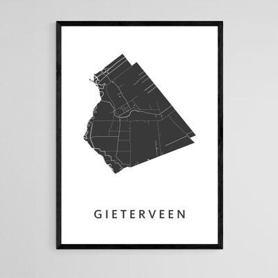 Mappa della città di Gieterveen - A3 - Poster con cornice