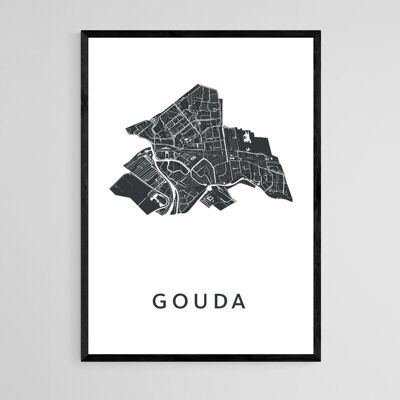 Mappa della città di Gouda - A3 - Poster con cornice