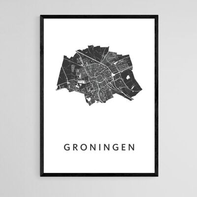 Mapa de la ciudad de Groningen - A3 - Póster enmarcado