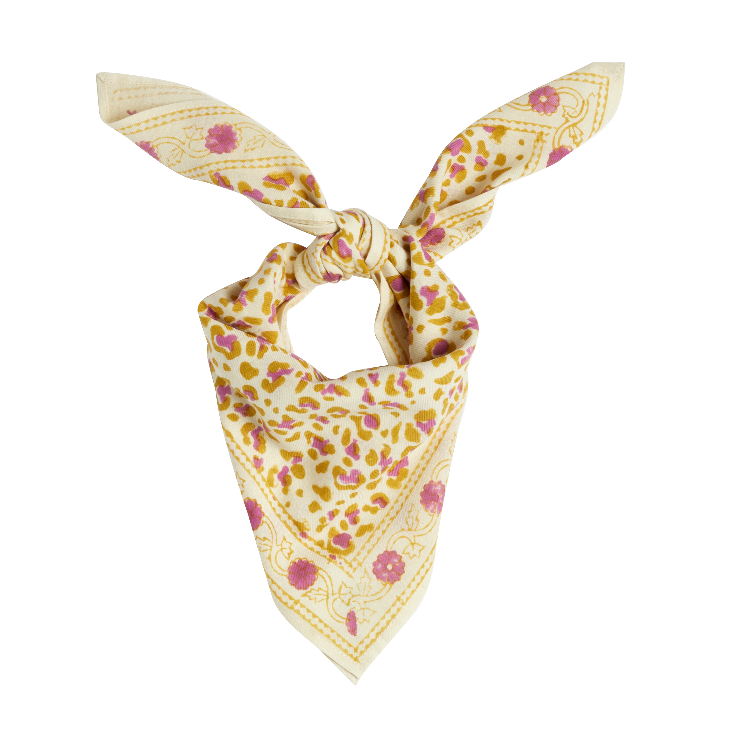 Children's Indian Scarf - Ecru/Kiwi Leopard