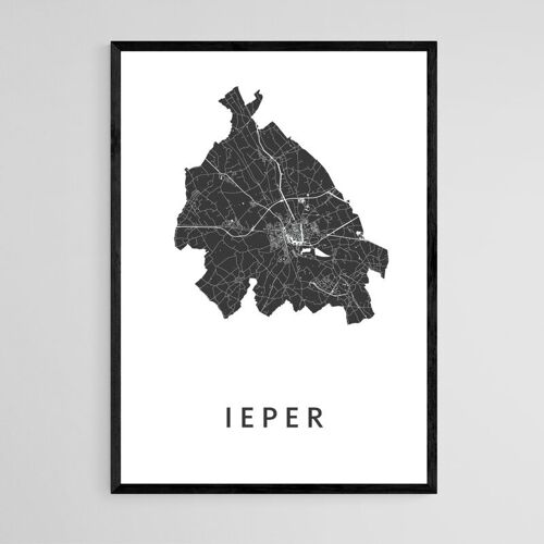 Ieper City Map - B2 - Framed Poster
