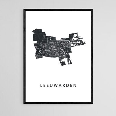 Mapa de la ciudad de Leeuwarden - A3 - Póster enmarcado