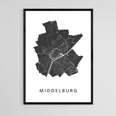 Carte de la ville de Middelbourg - A3 - Poster encadré