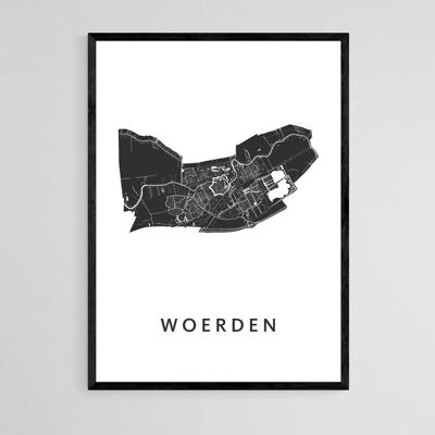Mappa della città di Woerden - A3 - Poster con cornice