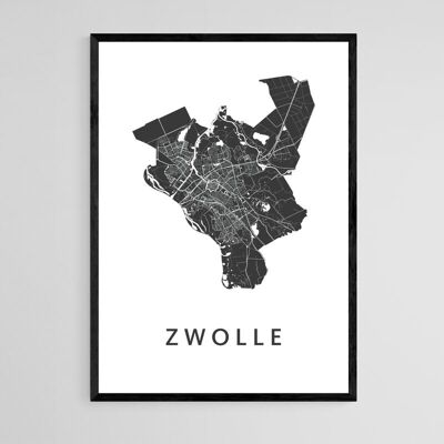 Plan de la ville de Zwolle - A3 - Poster encadré