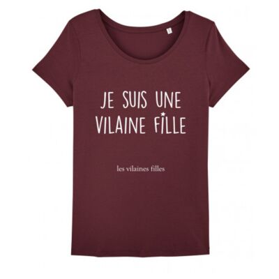 T-Shirt mit Rundhalsausschnitt I'm a Naughty Organic Girl-Bordeaux