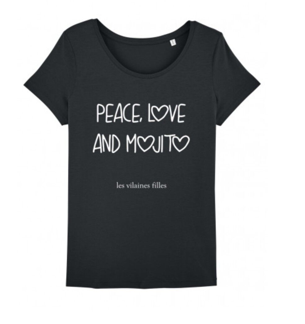 T-Shirt mit Rundhalsausschnitt Peace Love und Bio-Mojito-Schwarz