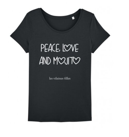Tee-shirt col rond Peace love and mojito bio-Noir