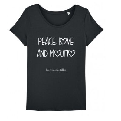 T-Shirt mit Rundhalsausschnitt Peace Love und Bio-Mojito-Schwarz