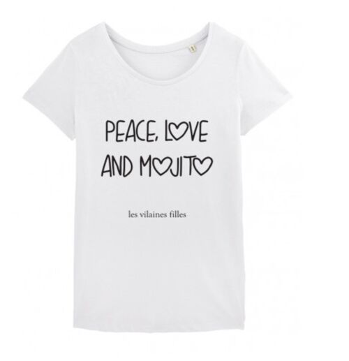Tee-shirt col rond Peace love and mojito bio-Blanc