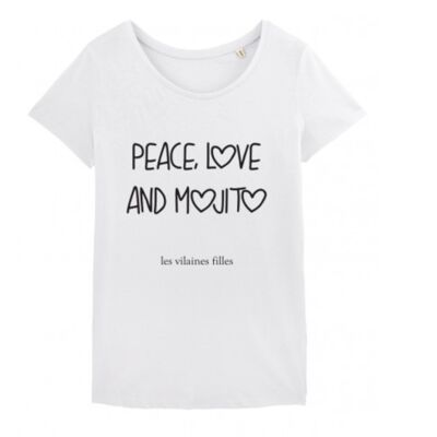 Round neck tee-shirt Peace love and organic mojito-White
