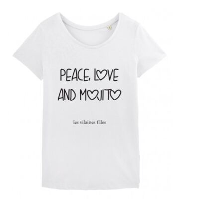 Round neck tee-shirt Peace love and organic mojito-White