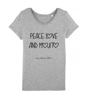 Tee-shirt col rond Peace love and mojito bio-Gris chiné