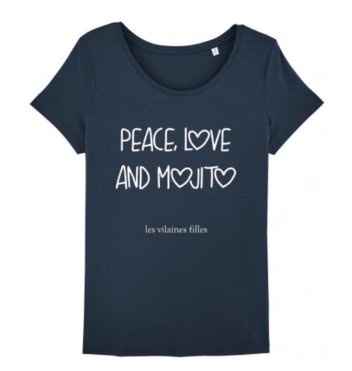 Tee-shirt col rond Peace love and mojito bio-Bleu marine