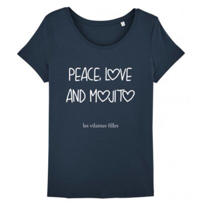 T-Shirt mit Rundhalsausschnitt Peace Love und Bio-Mojito-Marineblau