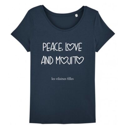 T-Shirt mit Rundhalsausschnitt Peace Love und Bio-Mojito-Marineblau