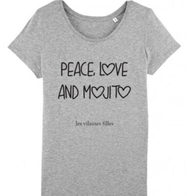 Tee-shirt col rond Peace love and mojito bio-Rose chiné