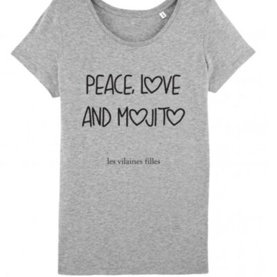 Rundhals-T-Shirt Peace Love und Bio-Mojito-Heather Pink