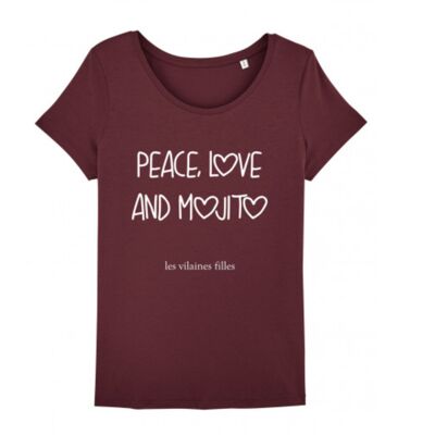 T-shirt girocollo Peace love e organico mojito-Bordeaux