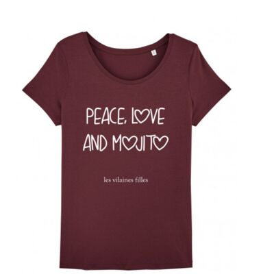 Tee-shirt col rond Peace love and mojito bio-Bordeaux