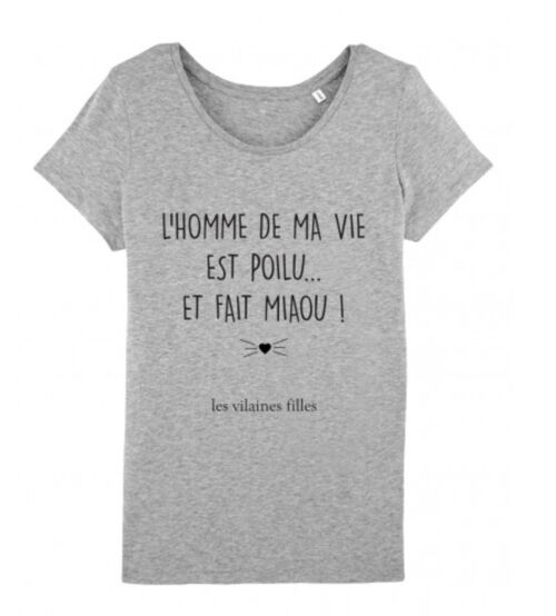 Tee-shirt col rond L'homme de ma vie bio-Gris chiné