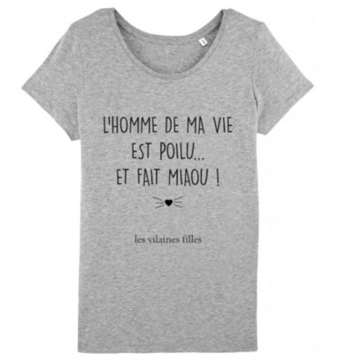 Tee-shirt col rond L'homme de ma vie bio-Gris chiné