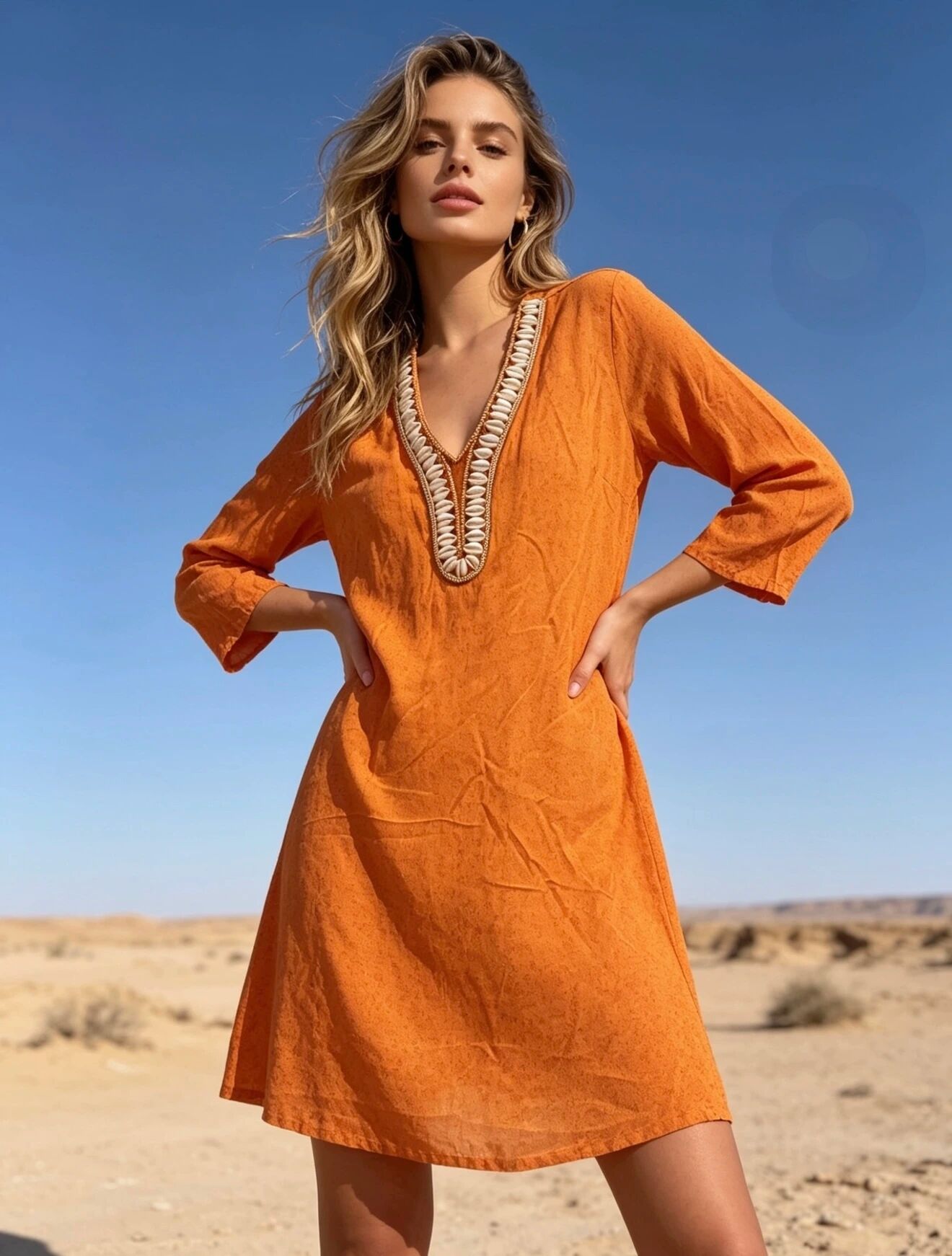 Mittellanges Kleid mit Muschelstickerei, Liberty-Print