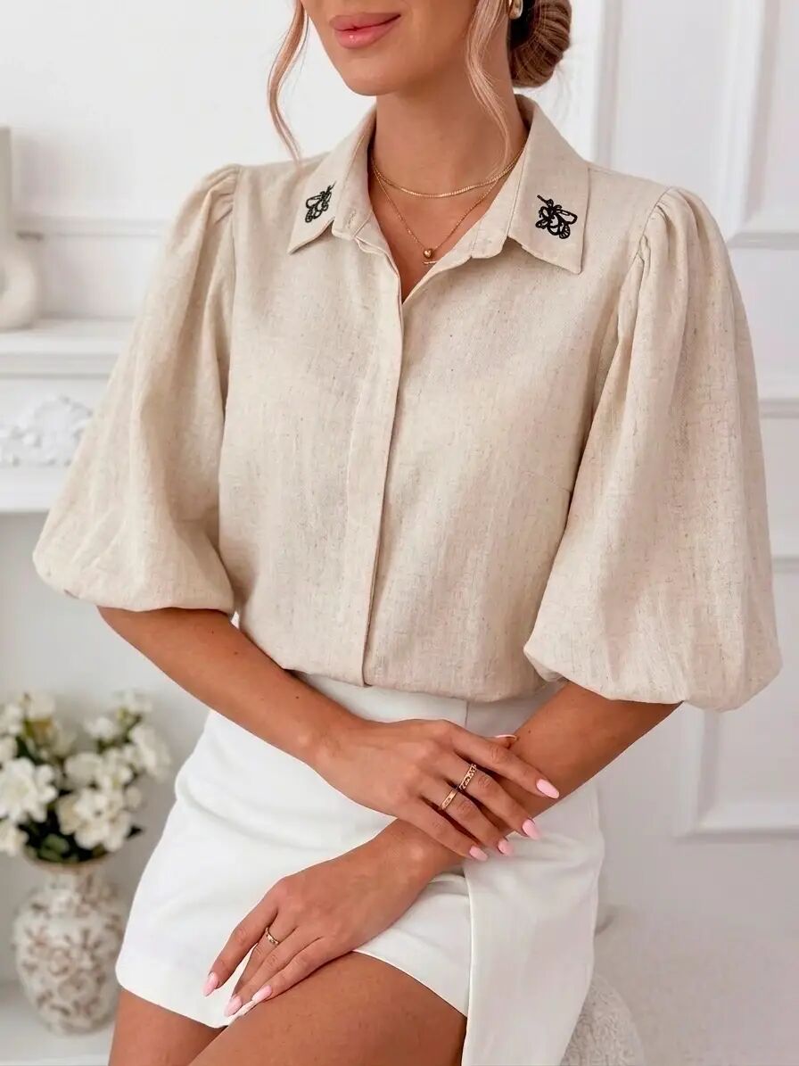 Linen shirt with short puff sleeves - 8225