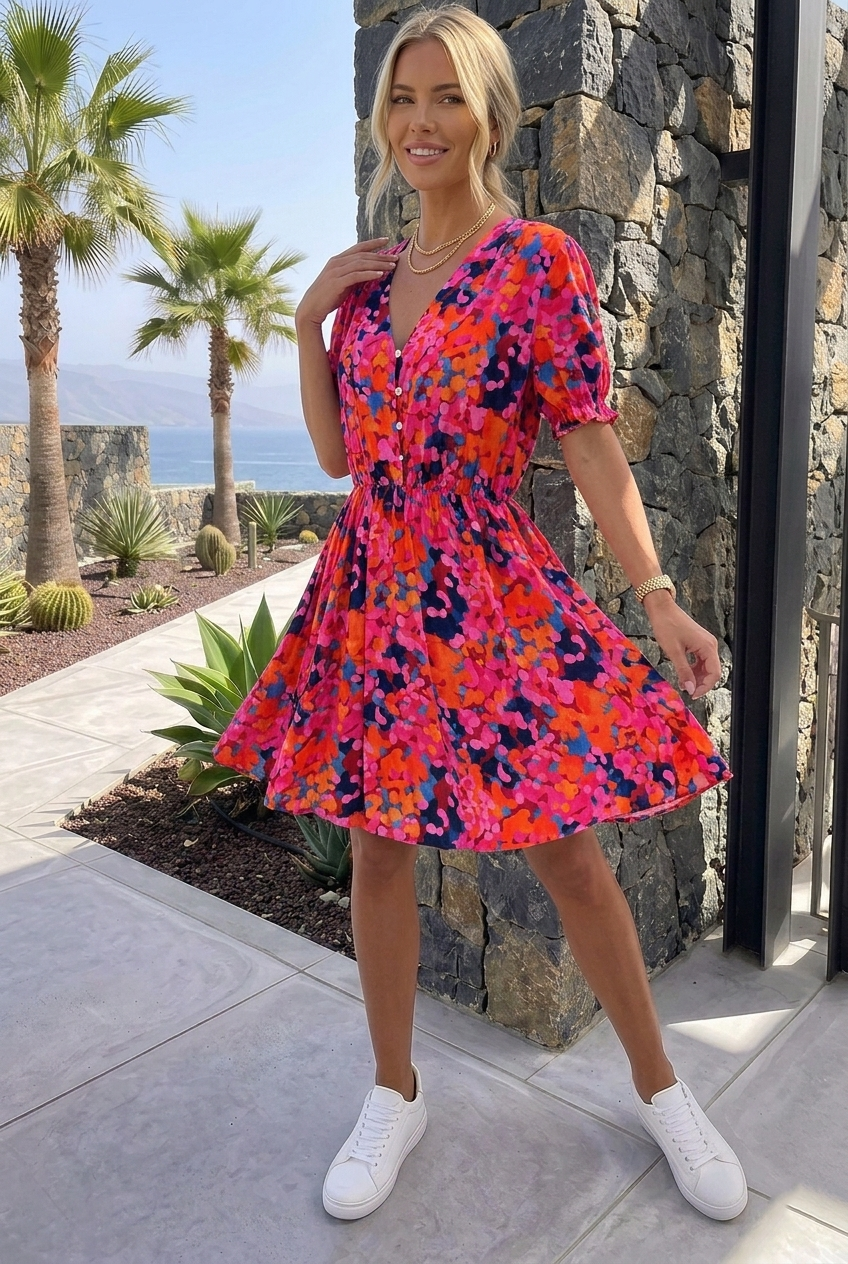 Short printed dress - 100% Viscose - 2570-6