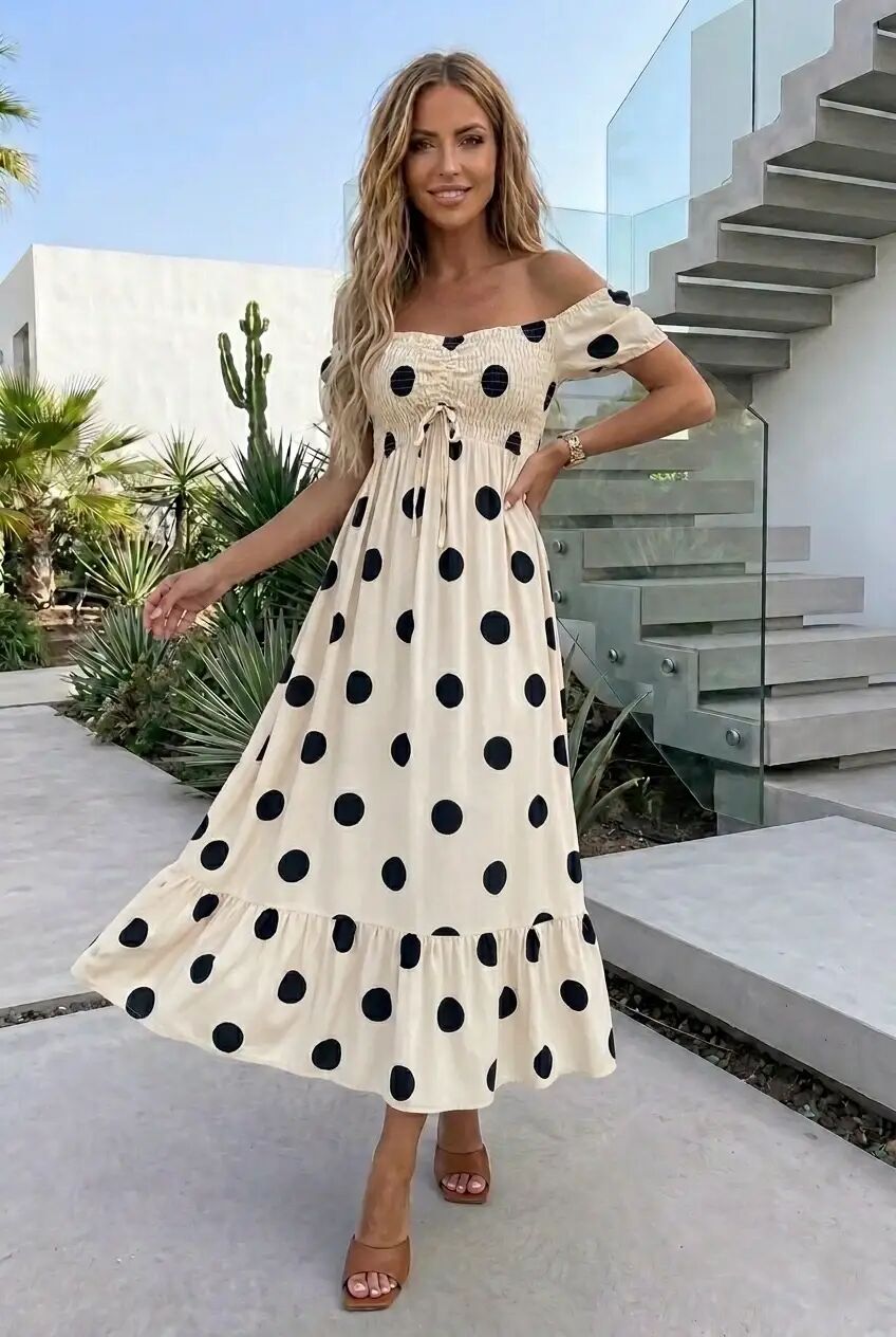 Long polka dot dress, 100% Viscose - 2747