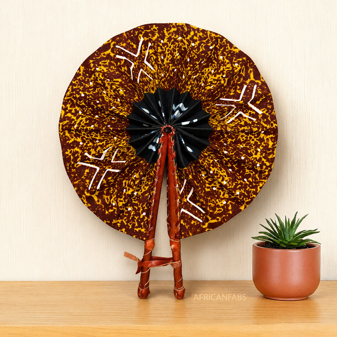 African Hand fan - Ankara print Hand fan - Brown Black Tawiah
