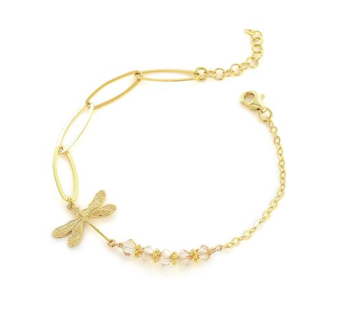 Gold dragonfly bracelet with golden shadow crystals